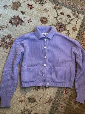 Madewell Lilac Collared Button-Up Knit Cardigan